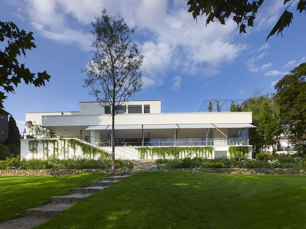 The rear exterior of Mies van der Rohe's Villa Tugendhat in Brno