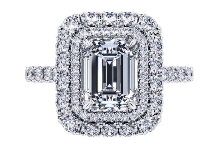 GIA 2.01 CT E VS1 Emerald Round Halo Diamond Tresor Engagement Ring Platinum
