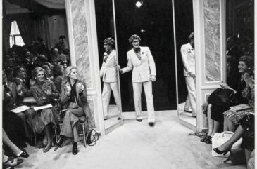 Yves Saint Laurent greeting audiences in 1974