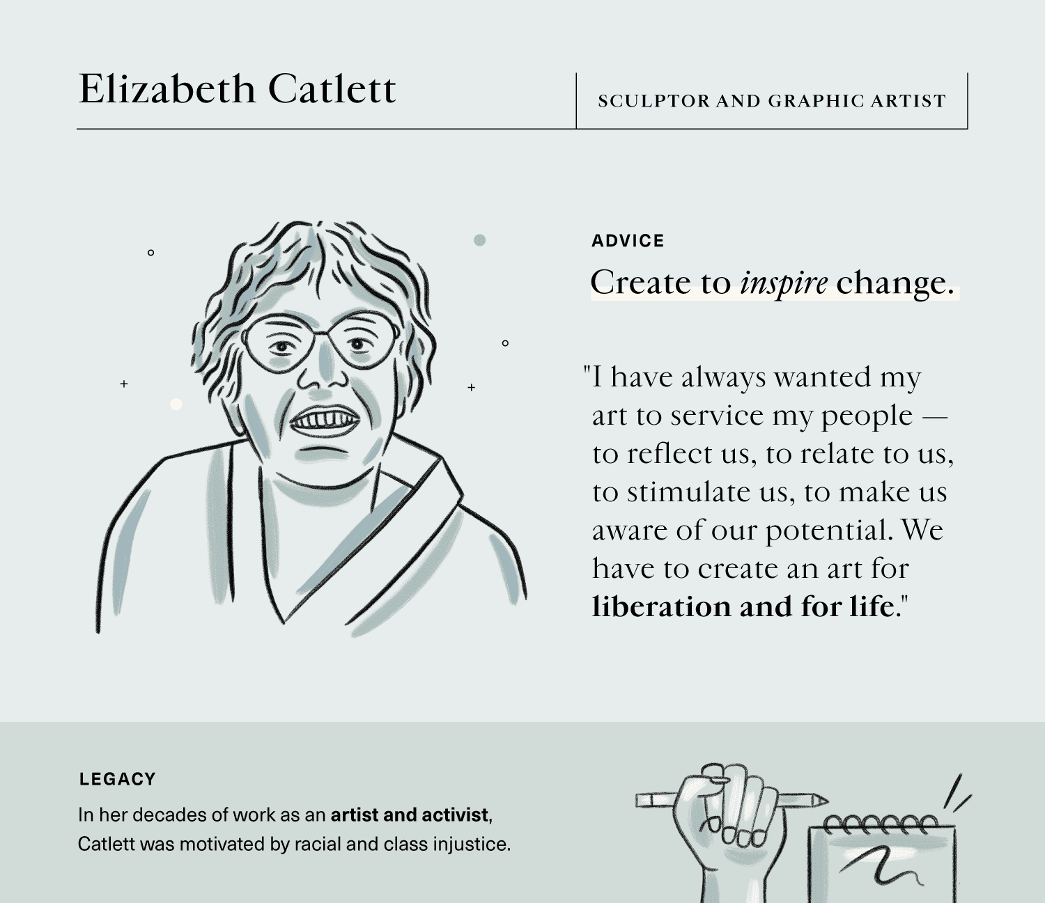 advice on self-expression from sculptor and graphic artist, Elizabeth Catlett.