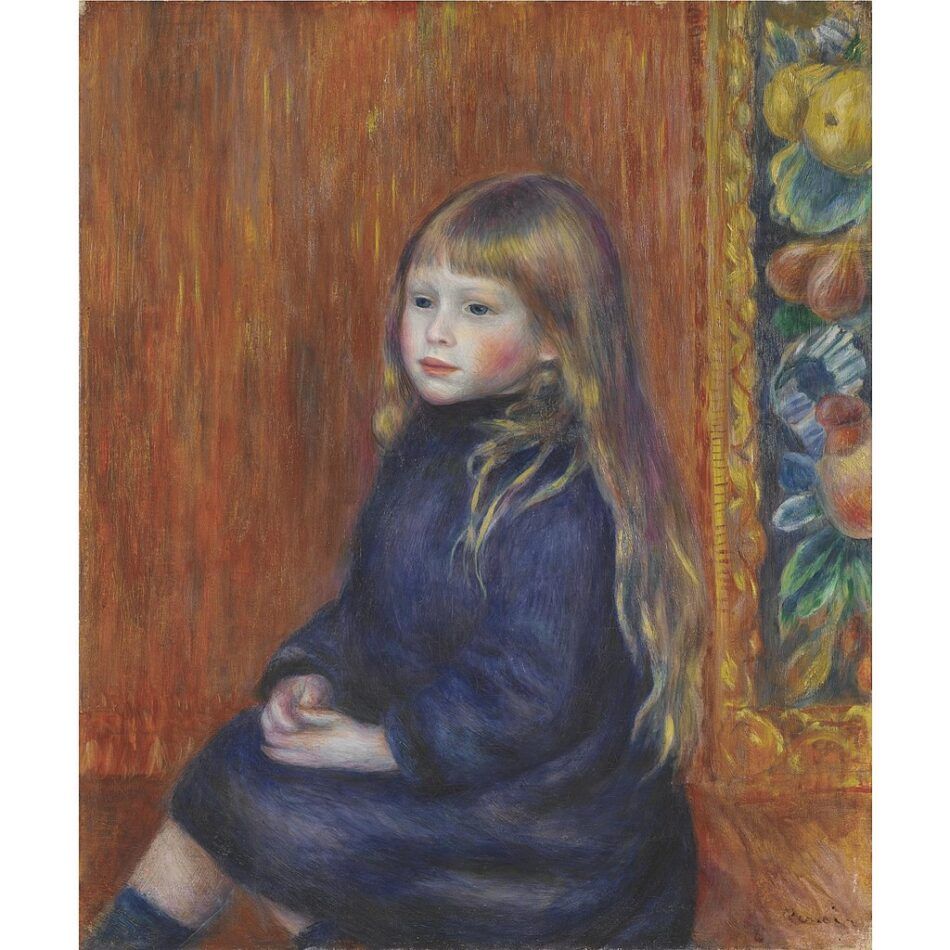 Enfant assis en robe bleue, 1889, by Pierre-Auguste Renoir