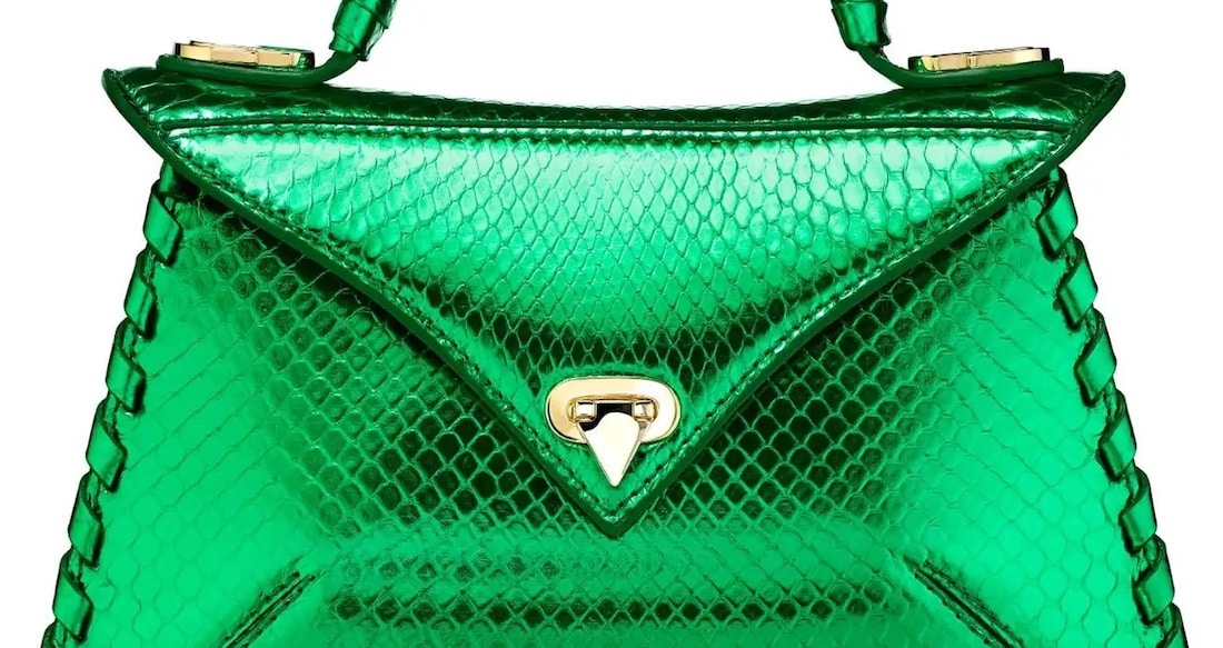 Tyler Ellis green shiny handbag