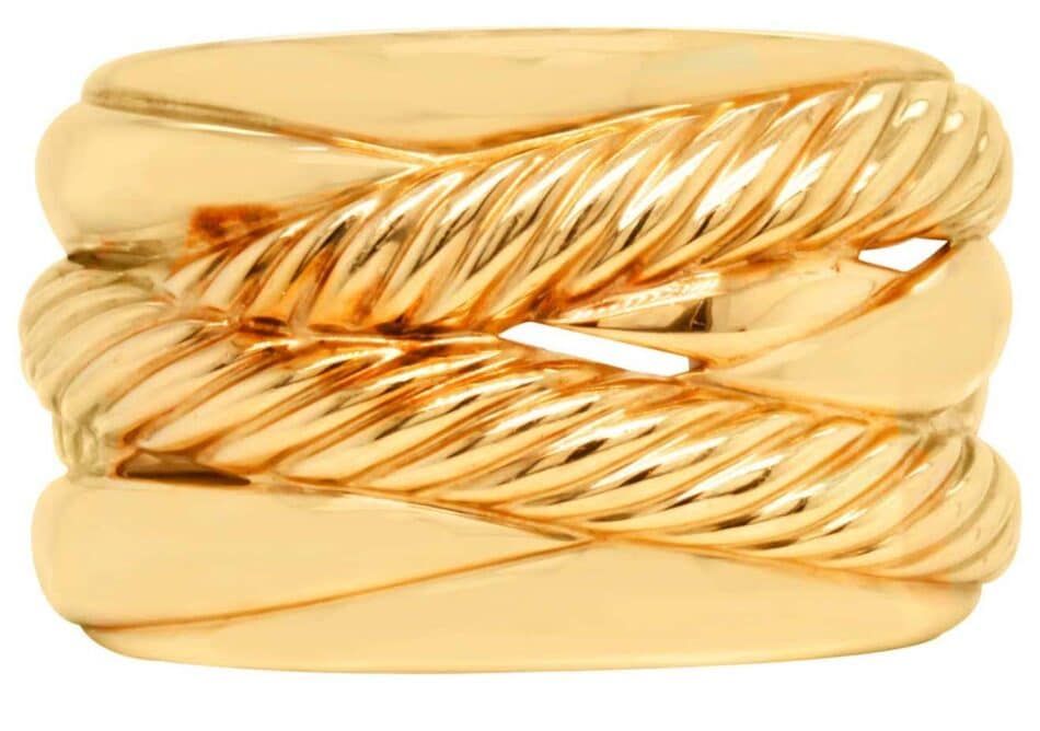 David Yurman Pure Form Collection 18 Karat Yellow Gold Wide Cuff Bangle Bracelet, 2010s