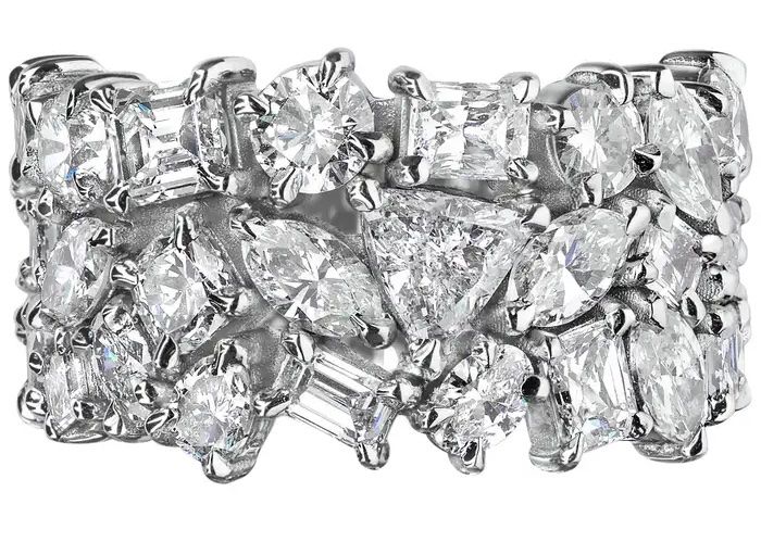 8.85 Carat Multi Shape Diamond Cluster Multi-Row Freeform Wide Band Ring