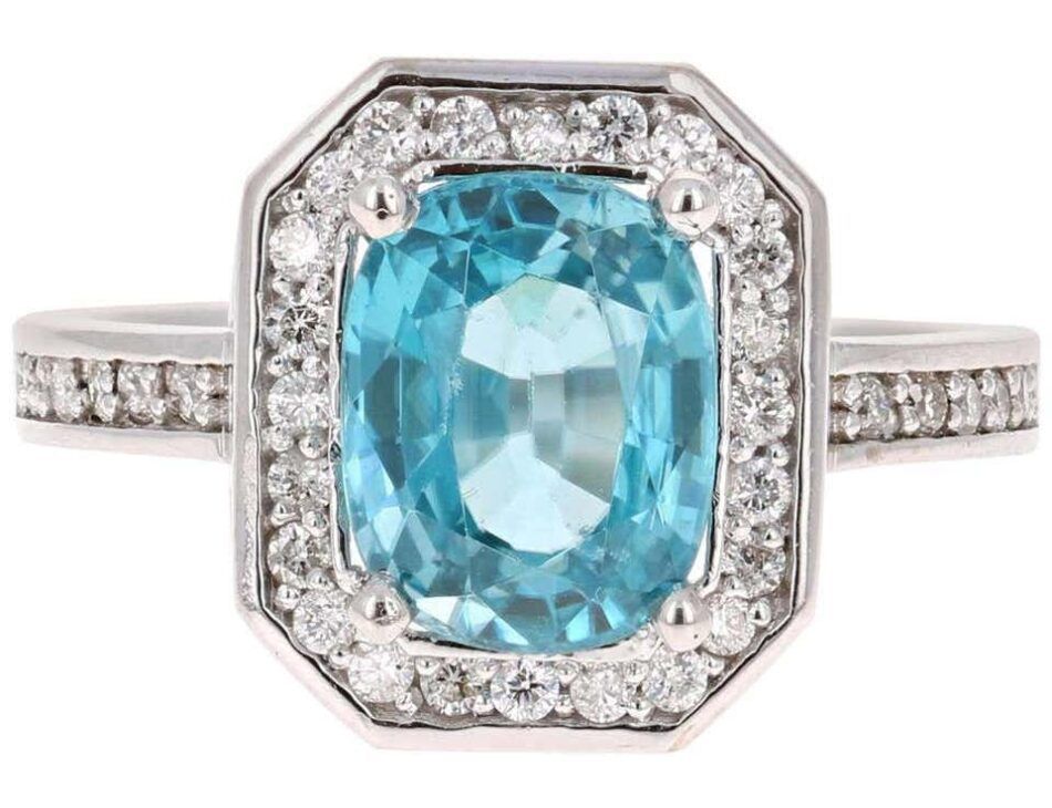 3.79-Carat Blue Zircon Diamond 14 Karat White Gold Ring, 21st century