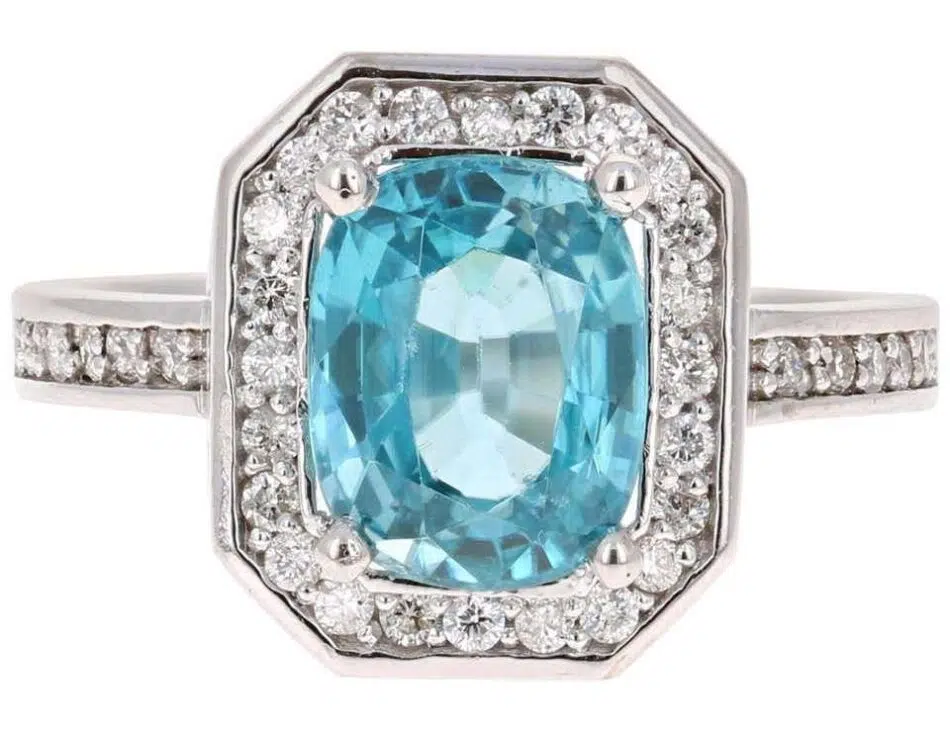 3.79-Carat Blue Zircon Diamond 14 Karat White Gold Ring, 21st century