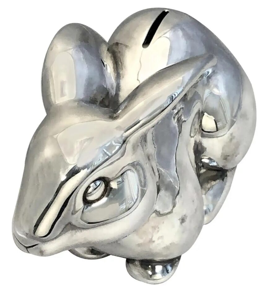 Tiffany & Company sterling silver large bunny rabbit coin bank, 2000