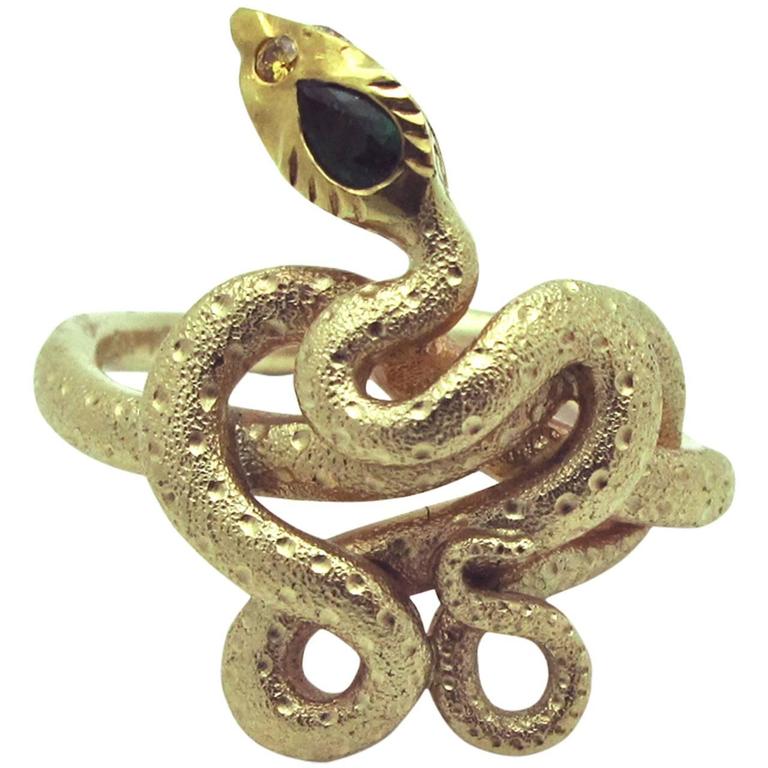 M. Lowe and Co. Emerald Diamond Gold Snake Ring