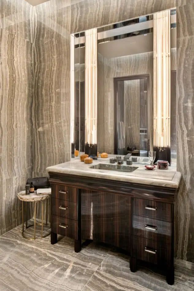 gray onyx marble powder room