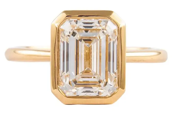 3.09 Carat Emerald Cut Diamond Solitaire Ring 18k Yellow Gold