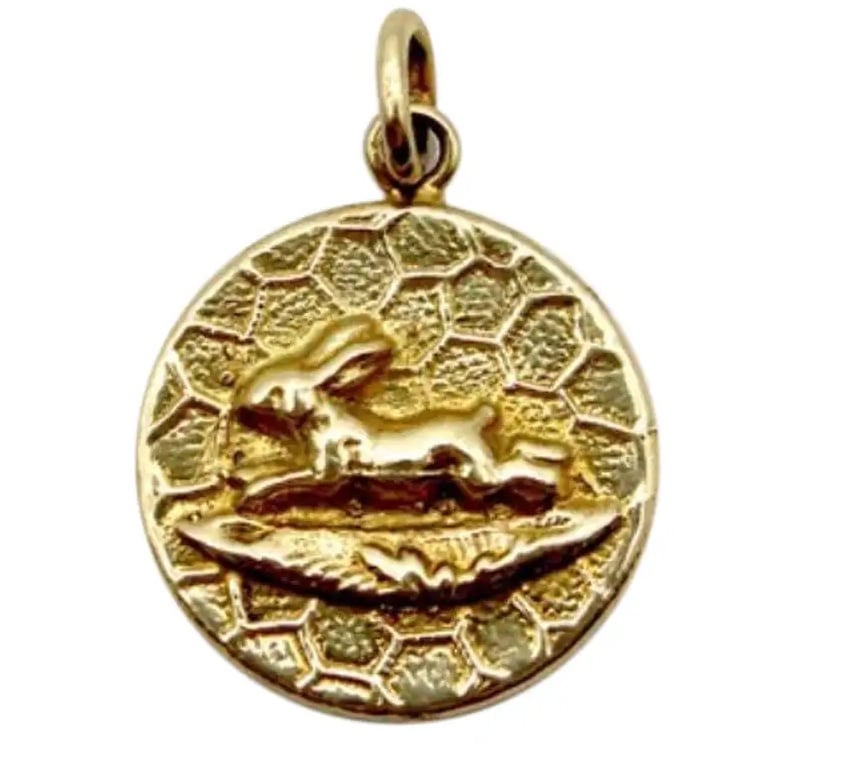 14k-gold Victorian-inspired signature running rabbit pendant/charm, 2022