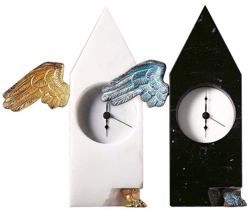 21st Century by D.Palterer Marble and Metal Clock in Nero Marquina White Carrara