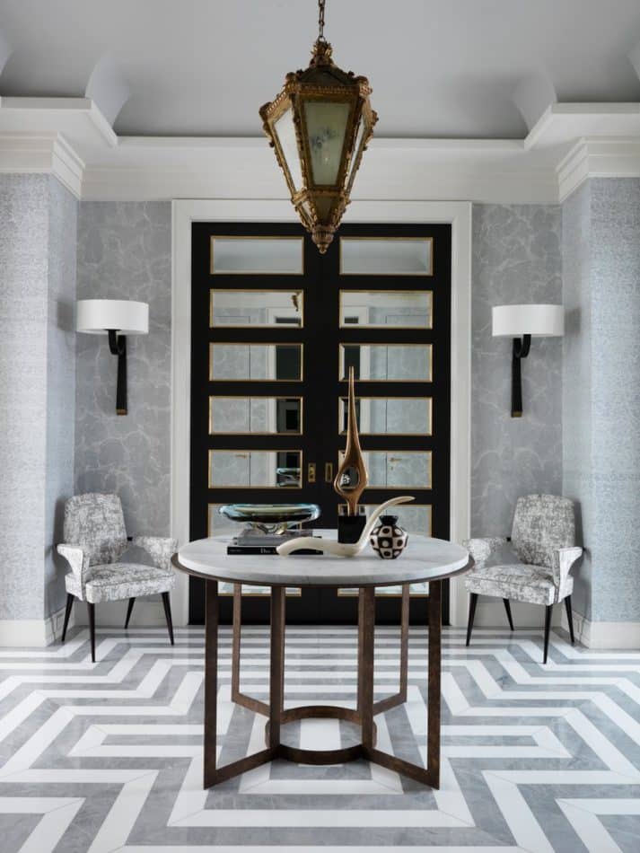 Striped marble floor in a Manhattan apartment designed by Jean-Louis Deniot