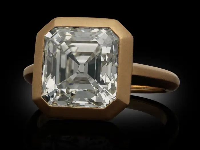Hancock’s 5.06ct Antique Asscher Cut Diamond in Brushed Rose Gold Solitaire Ring