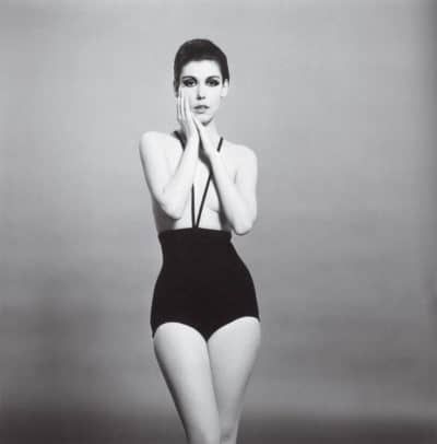 A model in Rudi Gernreich's infamous monokini swimsuit. 