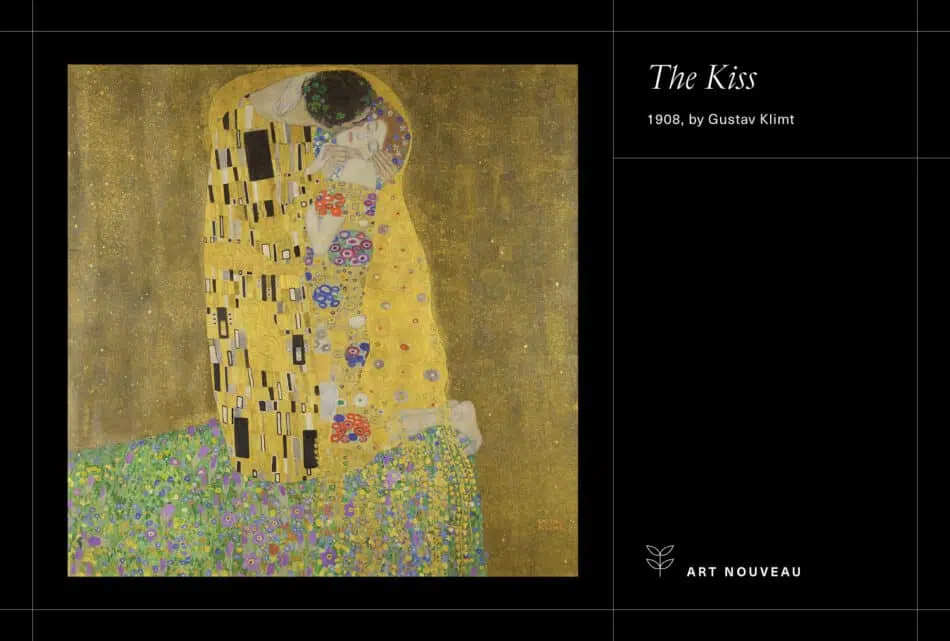 Klimt's The Kiss on a black background