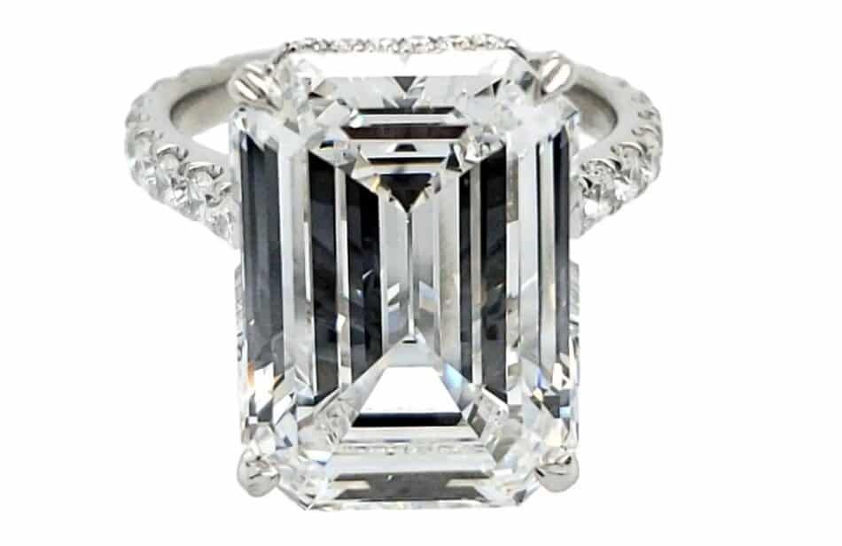 David Rosenberg 10.41 Carat Emerald Cut F VVS2 GIA Diamond Engagement Ring, 21st century