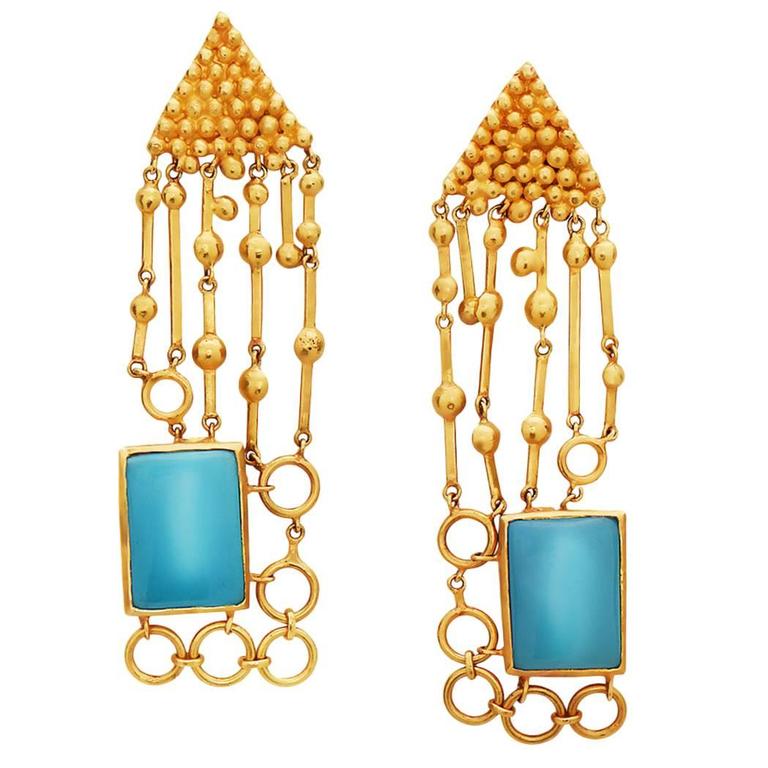 Indian turquoise and gold earrings