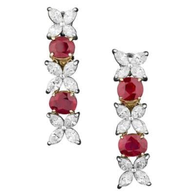 Diamond and Burma ruby earrings. Offered by MS Rau Antiques. 