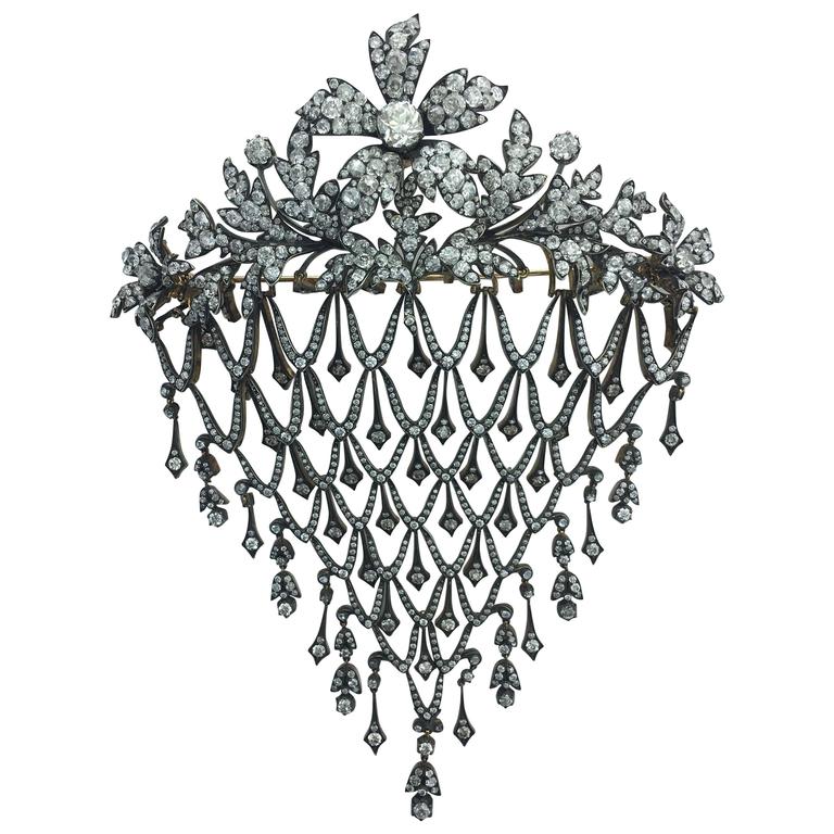 Diamond Flower En Tremblant Stomacher Hair Ornament Brooch