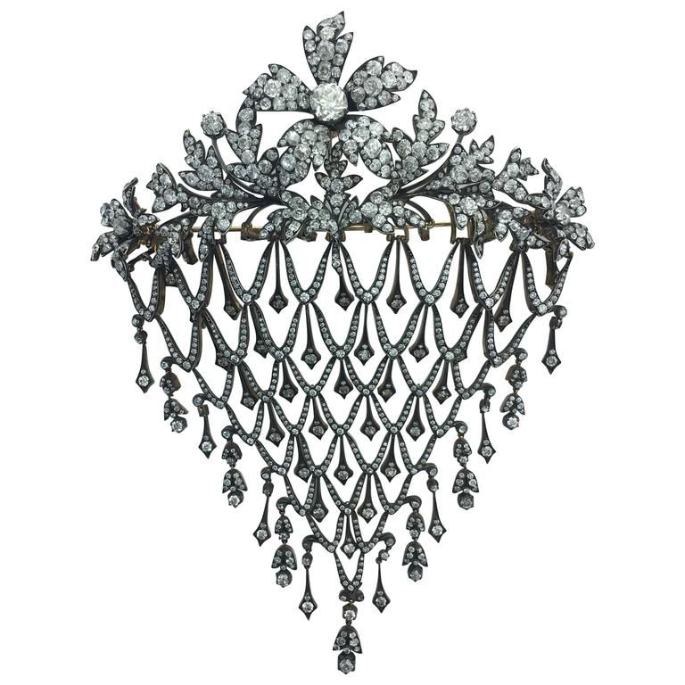 Diamond Flower En Tremblant Stomacher Hair Ornament Brooch