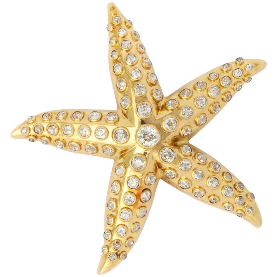 Rene Boivin Iconic Diamond Gold Starfish Brooch