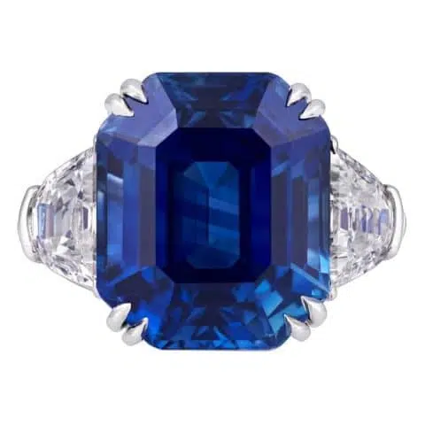 An 18.5-carat Kashmir sapphire and diamond ring. Offered by M.S. Rau Antiques. 