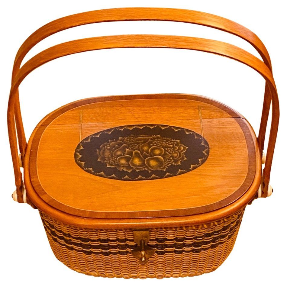 Harry Hilbert Nantucket basket with stencil decorated top, 1995
