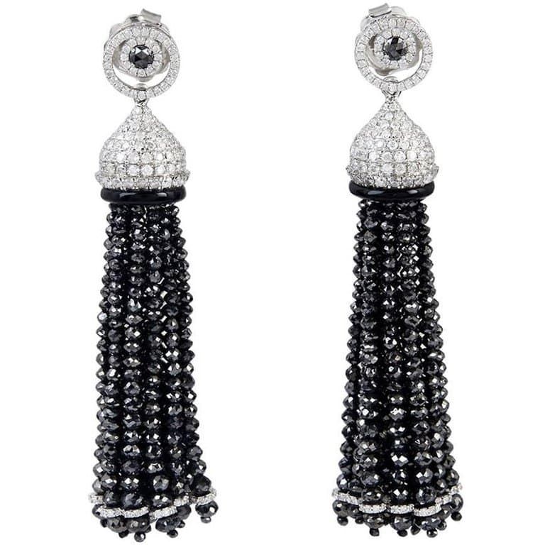black and white diamond tassel earrings