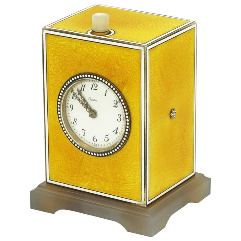 Cartier Edwardian Yellow Enamel Minute Repeater Pendulette, Circa 1900