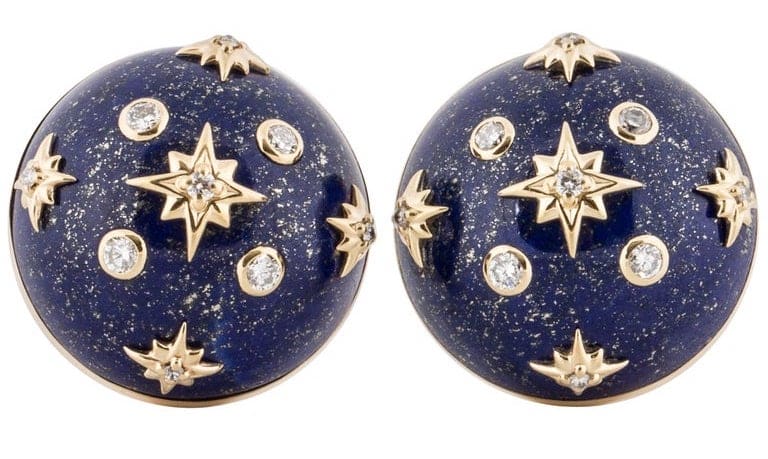 Trianon lapis and diamond button earrings, 1980s
