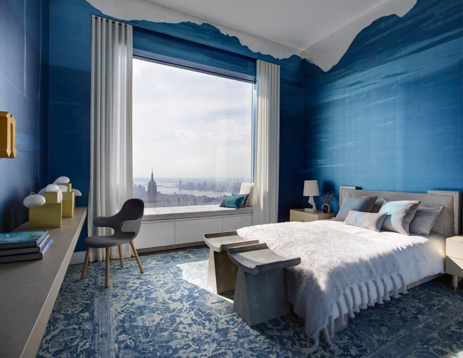 blue and white bedroom by Kelly Behun