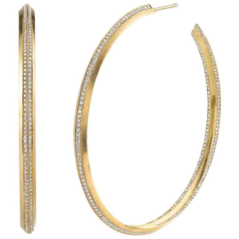 Karma El Khalil 18 Karat Yellow Gold Diamond Line Hoops