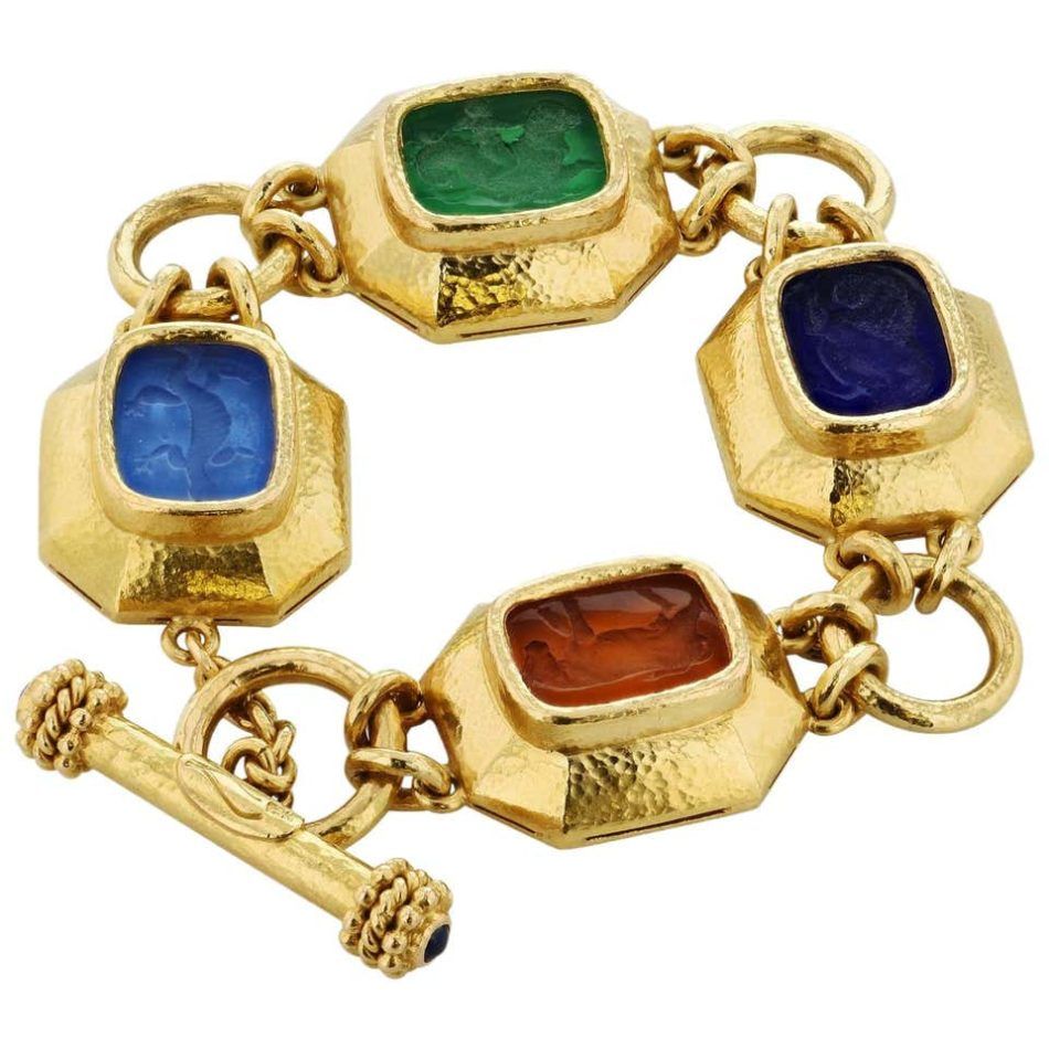 Elizabeth Locke Venetian glass animal intaglio gold toggle bracelet, 2010-