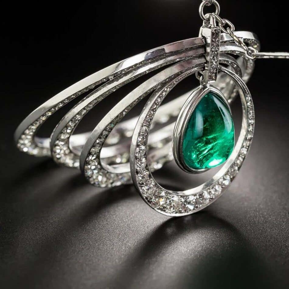 Art Deco emerald and diamond pendant necklace