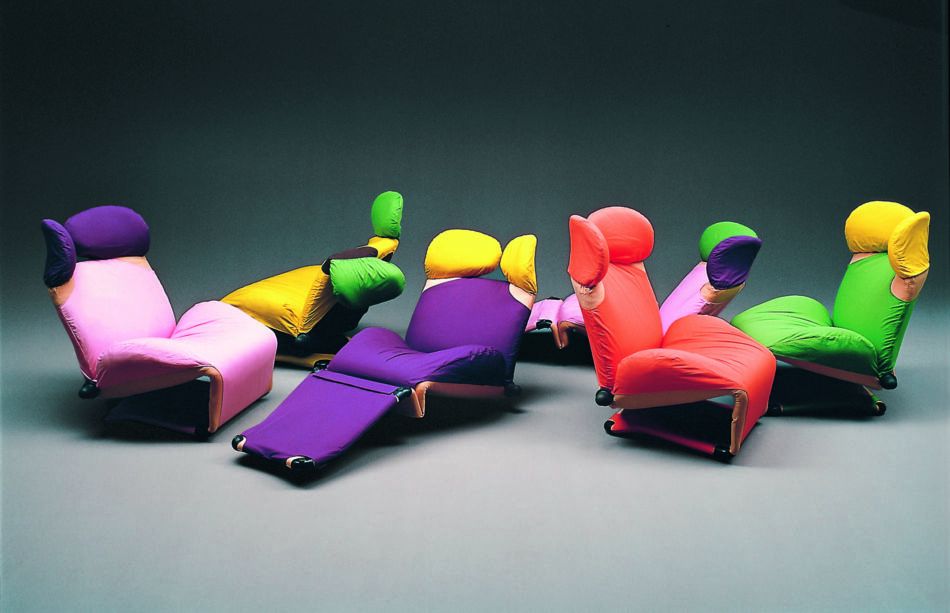 Collection of colorful Wink Lounge Chairs by Toshiyuki Kita