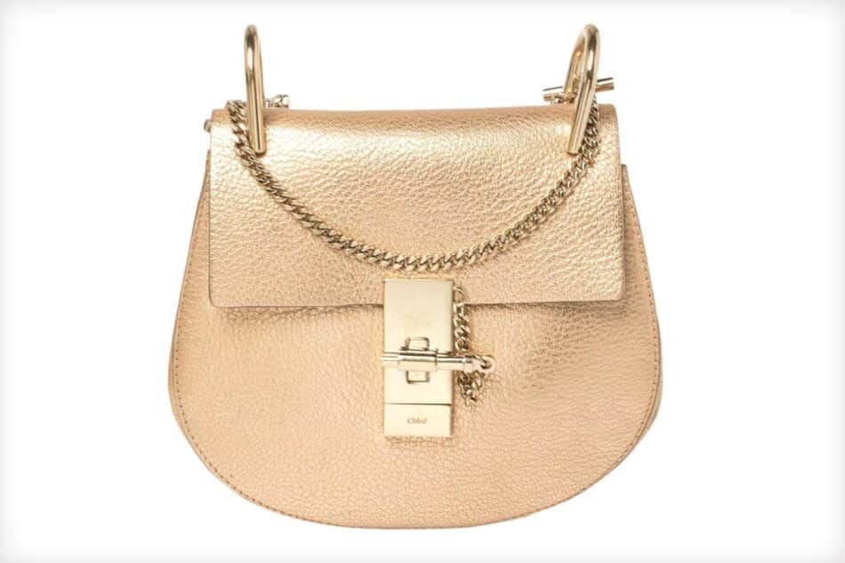 Chloe Metallic Rose Gold Leather Small Drew Shoulder Bag
