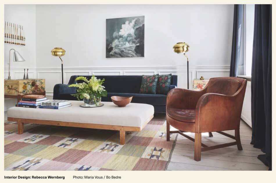 living room decorated with mid-century modern furniture