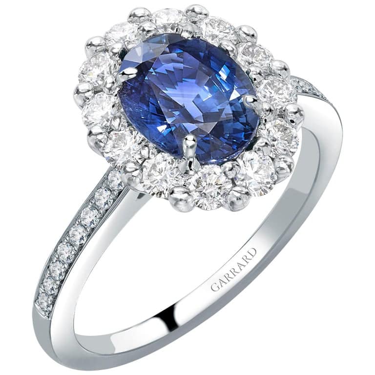 Garrard 1735 Platinum GIA Oval Blue Sapphire Diamond Cluster Engagement Ring