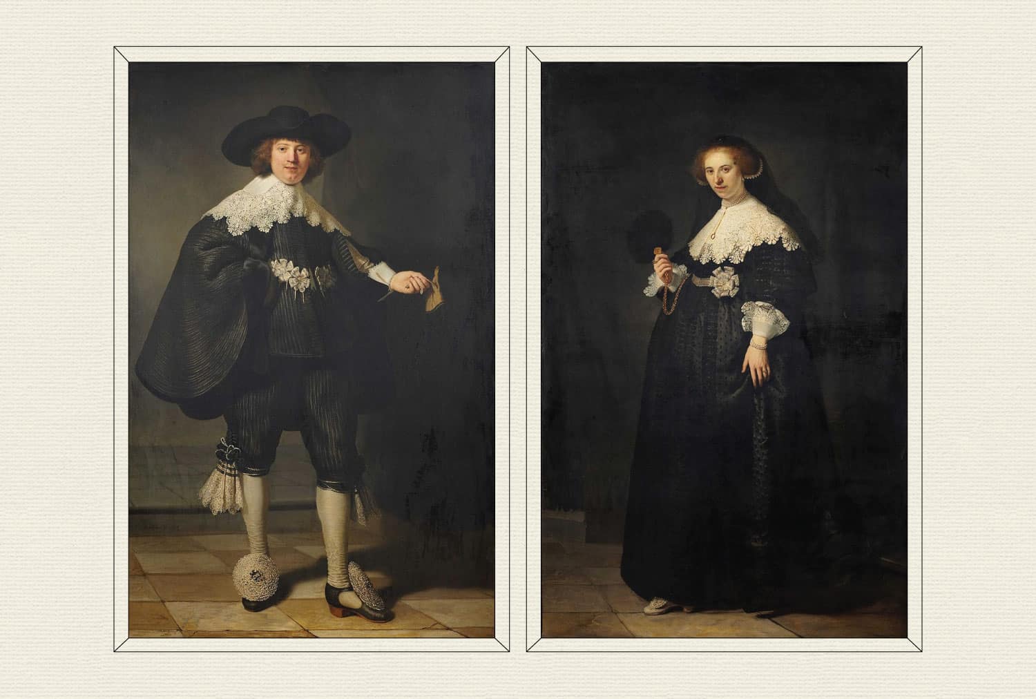 Pendant portraits of Maerten Soolmans and Oopjen Coppit, 1634, by Rembrandt van Rijn