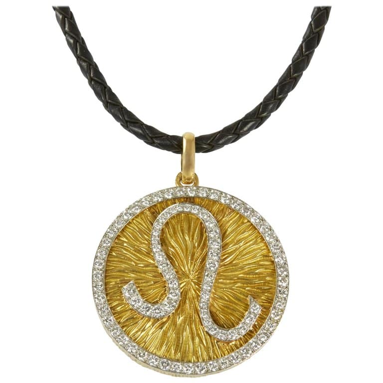 David Webb diamond, gold and platinum leo pendant, 1960s