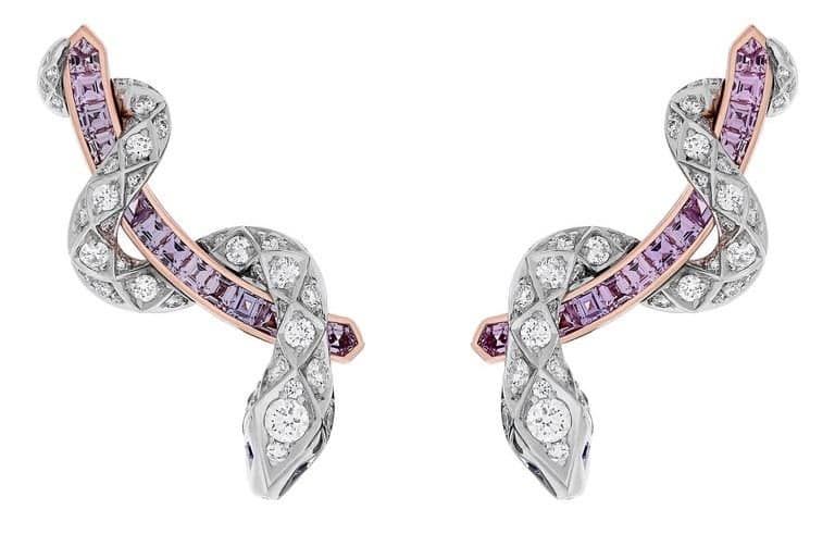 Garrard Muse Serpent 18 Karat Gold Diamond and Purple Sapphire Ear Climbers