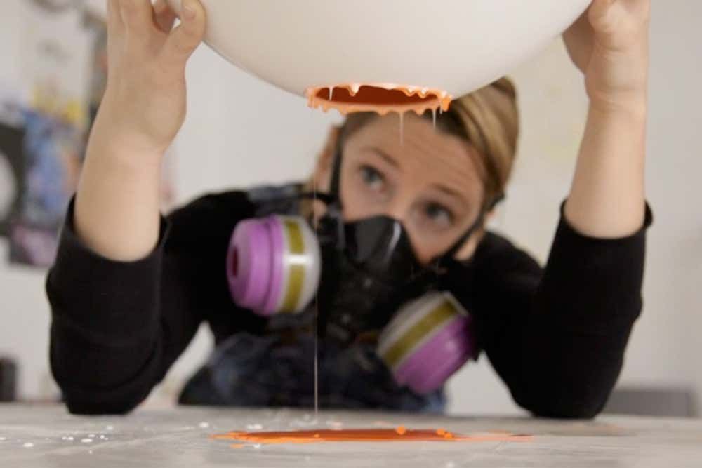 Elyse Graham working on a resin vase in her Los Angeles studio