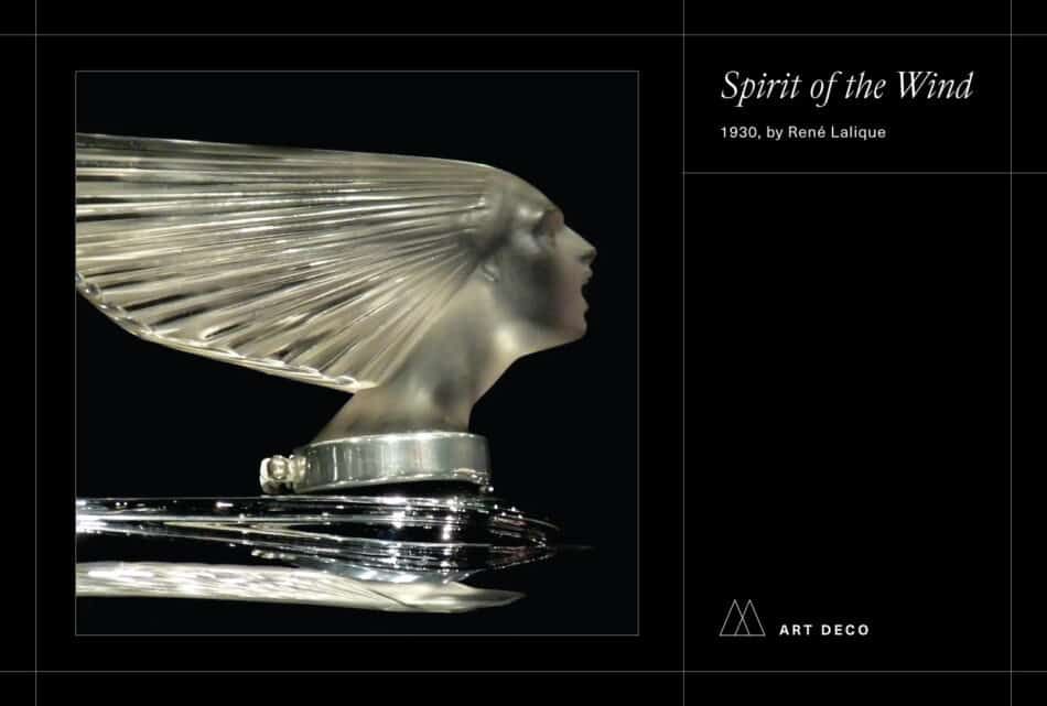 Photo of Lalique's Spirit of the Wind automobile decoration on black background
