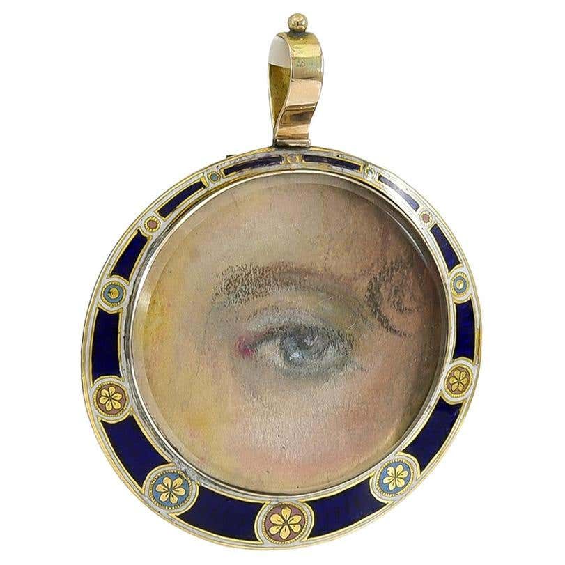 Georgian gold and pearl pendant with a painted lover's eye, 1820