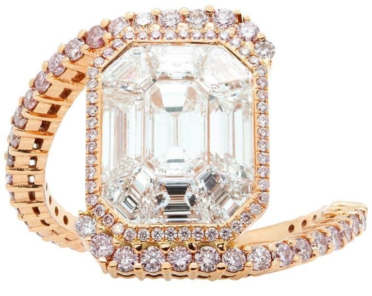Emerald Cut White Diamond Rose Gold Cluster Ring