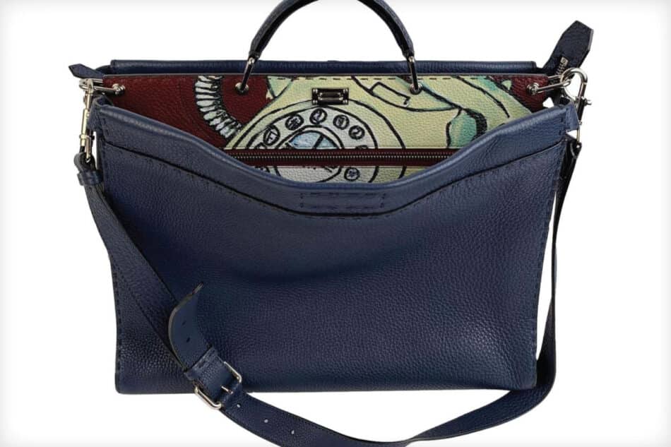 FENDI Selleria Blue Leather Peekaboo Iconic Medium Tote Satchel Bag