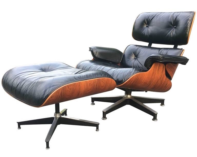 black leather armchair and ottoman
