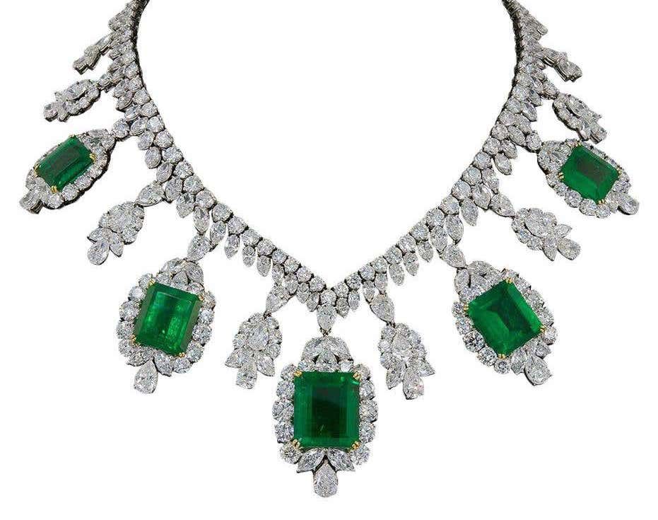 Harry Winston diamond and emerald necklace, 1960s