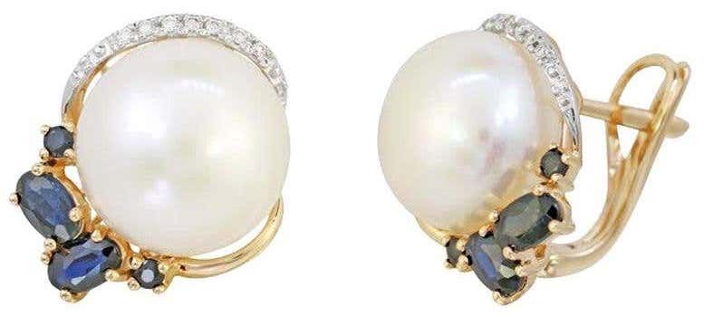 Natkina pearl, diamond blue sapphire and yellow gold earrings, 2019